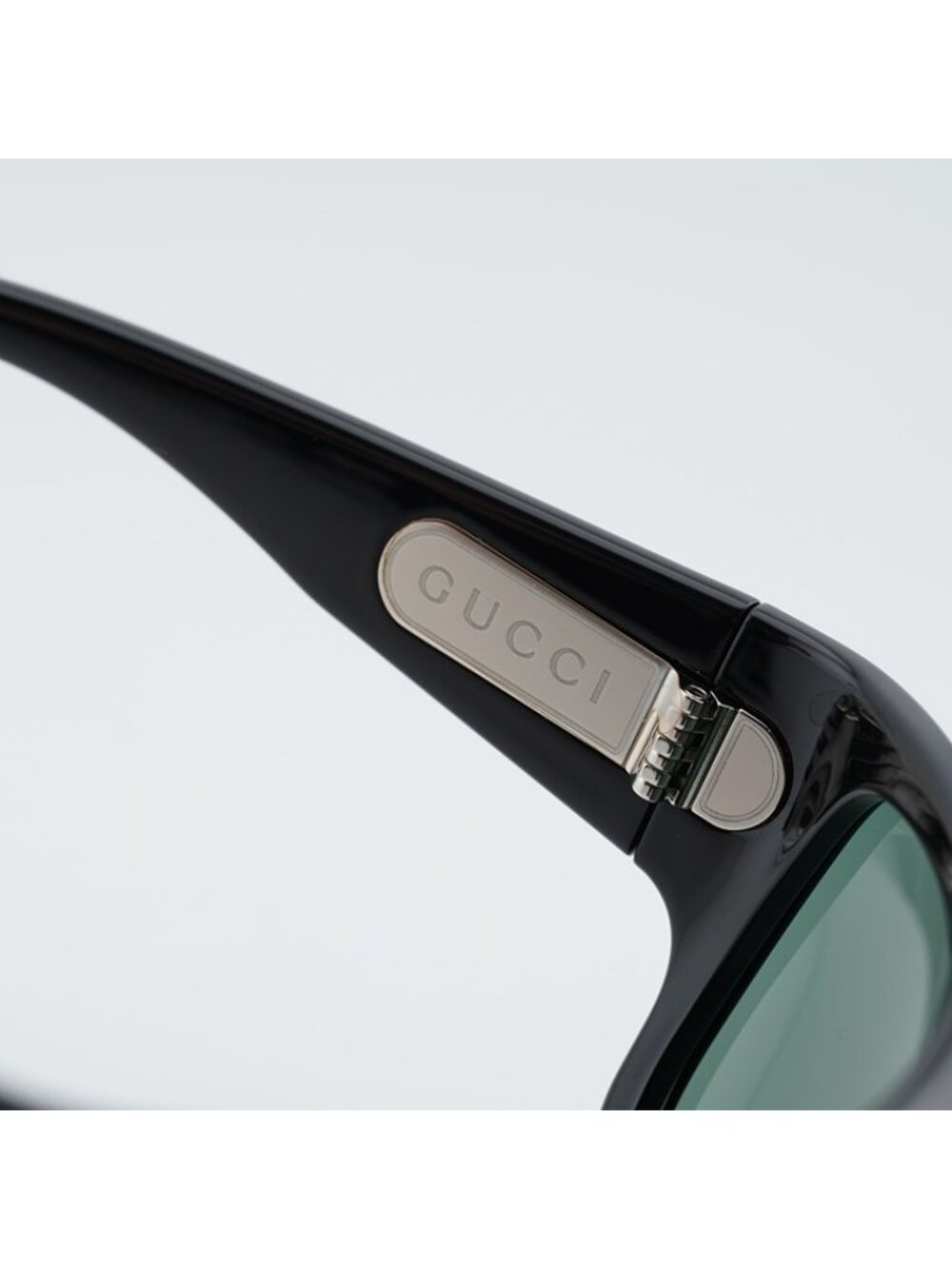 Gucci GG2168S 007 Sunglasses Shiny Black Shield Frame, Solid Green Lenses - Picture 6 of 10